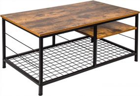 img 3 attached to Rustic Brown Industrial Coffee Table With Adjustable Storage Shelf And Metal Frame - Easy Assembly Accent Furniture For Living Room By HOMEKOKO