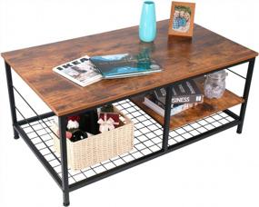 img 4 attached to Rustic Brown Industrial Coffee Table With Adjustable Storage Shelf And Metal Frame - Easy Assembly Accent Furniture For Living Room By HOMEKOKO