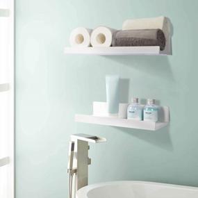 img 1 attached to Upsimples Wall Mounted Floating Shelves Set Of 5 - White Wooden Shelving For Home Decor And Storage In Bedroom, Living Room, Bathroom, And Kitchen - Small Picture Ledge Farmhouse Style Shelves