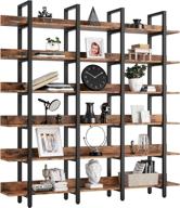 ironck bookcase and bookshelves triple wide 6-tiers large open shelves, etagere bookcases with back fence for home office decor, easy assembly, vintage brown logo