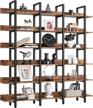 ironck bookcase and bookshelves triple wide 6-tiers large open shelves, etagere bookcases with back fence for home office decor, easy assembly, vintage brown logo