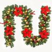 9ft christmas garland with poinsettia and lights, pine cones, berry clusters, timer 8 mode artificial xmas decorations for door, mantle, fireplace, window, stairs holiday logo