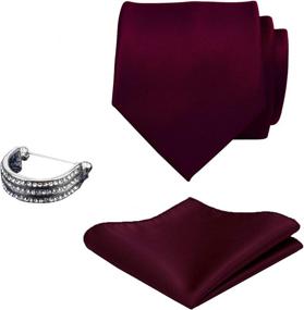 img 3 attached to GUSLESON 3.15" 8Cm Solid Color Men'S Necktie, Pocket Square & Tie Collar Clasp Set + Gift Box