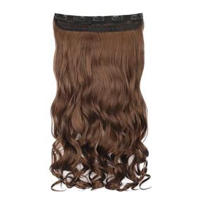 img 3 attached to REECHO 18" 1-Pack 3/4 Full Head Curly Wavy Clips In On Synthetic Hair Extensions Hairpieces For Women 5 Clips 4.0 Oz Per Piece - Medium Warm Brown