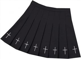 img 1 attached to Women'S Black Punk Cross Print Uniform Pleated Mini Skirt With Chain Belt