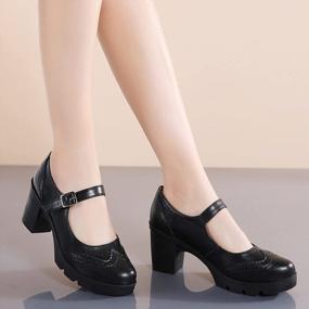 img 3 attached to Classic Leather Mary Jane Oxfords With Platform Mid Heel And Square Toe For Women'S Dress Shoes By DADAWEN