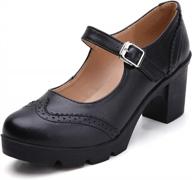 classic leather mary jane oxfords with platform mid heel and square toe for women's dress shoes by dadawen logo