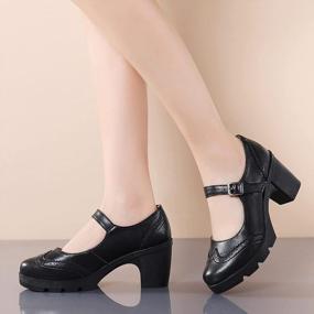 img 2 attached to Classic Leather Mary Jane Oxfords With Platform Mid Heel And Square Toe For Women'S Dress Shoes By DADAWEN