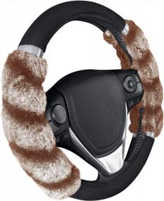 img 4 attached to Faux Fur Steering Wheel Cover, Two Tone Black/Brown With Glitter - Fits 14.5-15" Wheels - BDK Bear Fur Plush Fuzzy Car Truck Van SUV
