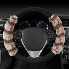 img 1 attached to Faux Fur Steering Wheel Cover, Two Tone Black/Brown With Glitter - Fits 14.5-15" Wheels - BDK Bear Fur Plush Fuzzy Car Truck Van SUV
