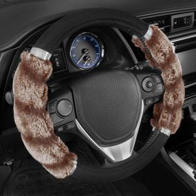 img 2 attached to Faux Fur Steering Wheel Cover, Two Tone Black/Brown With Glitter - Fits 14.5-15" Wheels - BDK Bear Fur Plush Fuzzy Car Truck Van SUV