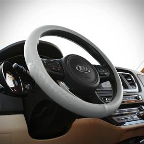 img 2 attached to KMMOTORS Steering Wheel Cover Universal 15 Inch Simple Punched Design Faux Leather Best Grip (Grey)