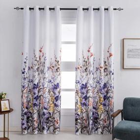 img 4 attached to Kotile Purple Floral Print Curtains - Grommet Top Room Darkening Thermal Insulated Living Room Drapes, 84 Inches Long (2 Panel Sets, 52 X84 Inch)