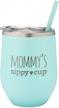 sassycups mommy's sippy cup wine tumbler engraved stainless steel stemless wine glass tumbler with lid and straw for new mom mommy tumbler mom to be soon to be mom (12 ounce, mint) logo