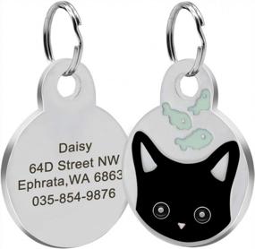 img 4 attached to Personalized Cat ID Tags With Kitten Face & Fish Patterns - Custom Engraved For Kittens And Small Medium Dogs