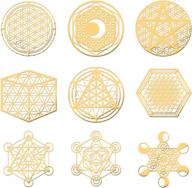 set of 9 sacred geometry flower of life decals in gold metal for diy resin crafts, scrapbooking, phone and water bottle decoration - boost your energy with olycraft stickers logo