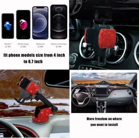 img 2 attached to 📱 Sparkling Red Bling Car Phone Mount Holder: Crystal Rhinestone Stand for Women and Girls, Compatible with iPhone and Most Cellphones