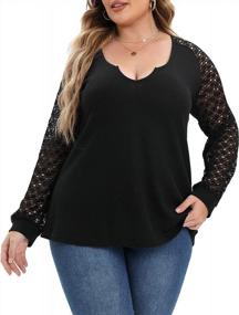 img 4 attached to Plus Size Tops For Women - Knit Lace Patchwork Long Sleeve Fall Casual Shirts By ALLEGRACE