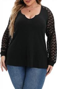 img 3 attached to Plus Size Tops For Women - Knit Lace Patchwork Long Sleeve Fall Casual Shirts By ALLEGRACE