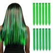 st. patrick's day green hair extensions set - 12pcs synthetic hairpieces for girls and women, 20-inch party highlights logo