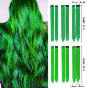img 2 attached to St. Patrick'S Day Green Hair Extensions Set - 12Pcs Synthetic Hairpieces For Girls And Women, 20-Inch Party Highlights
