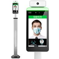 ai-powered face recognition temperature scanner with infrared body temperature measurement, punch card access control, and face comparison library - all-in-one thermal kiosk with stand logo