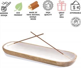 img 1 attached to Folkulture Mango Wood Incense Holder: Modern Home Décor For Incense Sticks, White Wooden Tray For Efficient Burning, 12 X 4 Inches