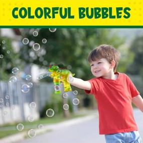 img 3 attached to Toysery Dinosaur Bubble Gun - Colorful Bubble Blower Toy For Kids With LED Lights, Music Chimes, And Complimentary Batteries (2 Pack)