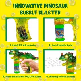 img 1 attached to Toysery Dinosaur Bubble Gun - Colorful Bubble Blower Toy For Kids With LED Lights, Music Chimes, And Complimentary Batteries (2 Pack)