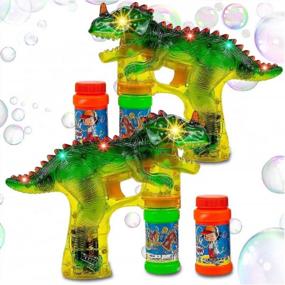 img 4 attached to Toysery Dinosaur Bubble Gun - Colorful Bubble Blower Toy For Kids With LED Lights, Music Chimes, And Complimentary Batteries (2 Pack)