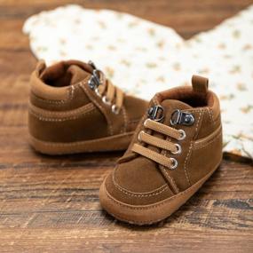 img 1 attached to Newborn Baby Shoes: Soft Sole Canvas Sneakers Sparkle High Top Lace Up Unisex Booties Toddler Prewalker Crib Shoes