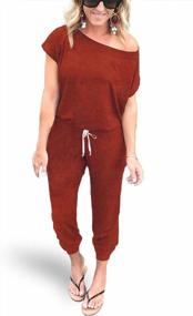 img 4 attached to Women'S Comfy Off-Shoulder Jumpsuit With Elastic Waist, Tapered Legs And Convenient Pockets By Alelly