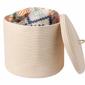 img 4 attached to Organize Your Home With A Large Beige Woven Rope Basket - 16"D X 14"H With Lid For Blanket, Nursery & Toy Storage!