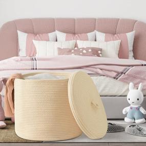 img 2 attached to Organize Your Home With A Large Beige Woven Rope Basket - 16"D X 14"H With Lid For Blanket, Nursery & Toy Storage!