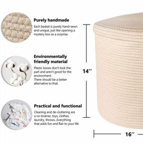 img 3 attached to Organize Your Home With A Large Beige Woven Rope Basket - 16"D X 14"H With Lid For Blanket, Nursery & Toy Storage!