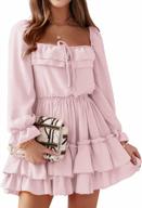 stylish and chic thanth women's square neck lantern sleeve dress with ruffle detailing! logo