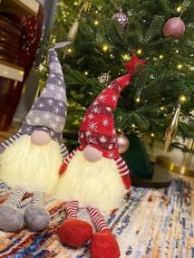 img 7 attached to Add Festive Charm With GMOEGEFT Scandinavian Christmas Gnome Lights Timer: Set Of 2 Dangling-Legged Tomte Gnomes In Nordic Plaid Pattern