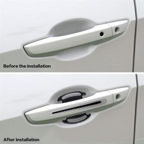 img 1 attached to 🚗 BLAKAYA Car Door Handle Scratch Cover Sticker Protective Film Pad + Carbon Fiber Striation Bowl Decal + Warning Sticker Reflective Strips (8PCS Silver) - Ultimate Protection for Your Car Handles!