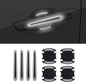 img 2 attached to 🚗 BLAKAYA Car Door Handle Scratch Cover Sticker Protective Film Pad + Carbon Fiber Striation Bowl Decal + Warning Sticker Reflective Strips (8PCS Silver) - Ultimate Protection for Your Car Handles!