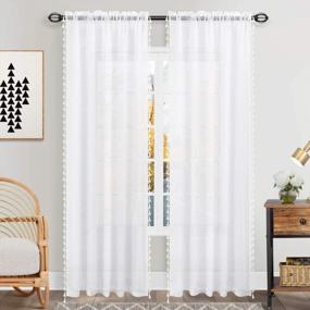 img 4 attached to 2 Panel White Faux Linen Semi Sheer Curtains 108" Long For Living Room, Bedroom & Patio