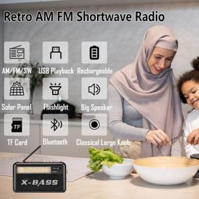 img 3 attached to G Keni Retro Shortwave Radio Portable AM ​​FM с аккумуляторной батареей, винтажным радио Bluetooth, сильным приемом, входом для карты AUX / USB / TF, панелью солнечных батарей, большой ручкой, большим динамиком, аварийным освещением