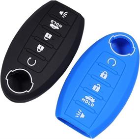 img 2 attached to 🔑 Lcyam Silicone Key Fob Cover: Reliable Protection for Nisan Altima, Maxima, Kicks, Murano, Pathfinder, Armada, Patrol – 2Pcs (Black Blue)