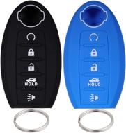 🔑 lcyam silicone key fob cover: reliable protection for nisan altima, maxima, kicks, murano, pathfinder, armada, patrol – 2pcs (black blue) logo