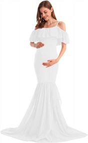 img 2 attached to HIHCBF Women Mermaid Chiffon Maternity Gown Off Shoulder Ruffle Spaghetti Straps Photo Shoot Wedding Baby Shower Dress