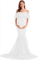 hihcbf women mermaid chiffon maternity gown off shoulder ruffle spaghetti straps photo shoot wedding baby shower dress logo