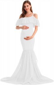 img 3 attached to HIHCBF Women Mermaid Chiffon Maternity Gown Off Shoulder Ruffle Spaghetti Straps Photo Shoot Wedding Baby Shower Dress