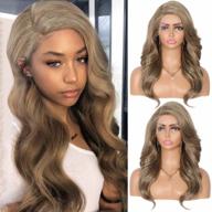 luxurious kalyss 21" lace front wigs with baby hair for women - long curly wavy heat resistant japan-made synthetic hairpiece with 5" deep lace parting and light brown shade logo