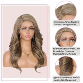 img 3 attached to Luxurious Kalyss 21" Lace Front Wigs With Baby Hair For Women - Long Curly Wavy Heat Resistant Japan-Made Synthetic Hairpiece With 5" Deep Lace Parting And Light Brown Shade