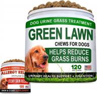 say goodbye to grass burn and allergies - omega 3 dog treats with dl-methionine, enzymes, pumpkin, and turmeric - 120 + 120 chews made in usa logo