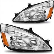 upgrade your honda accord's lighting with compatible headlight assembly - chrome housing, amber reflector, driver & passenger side (2003-2007) logo